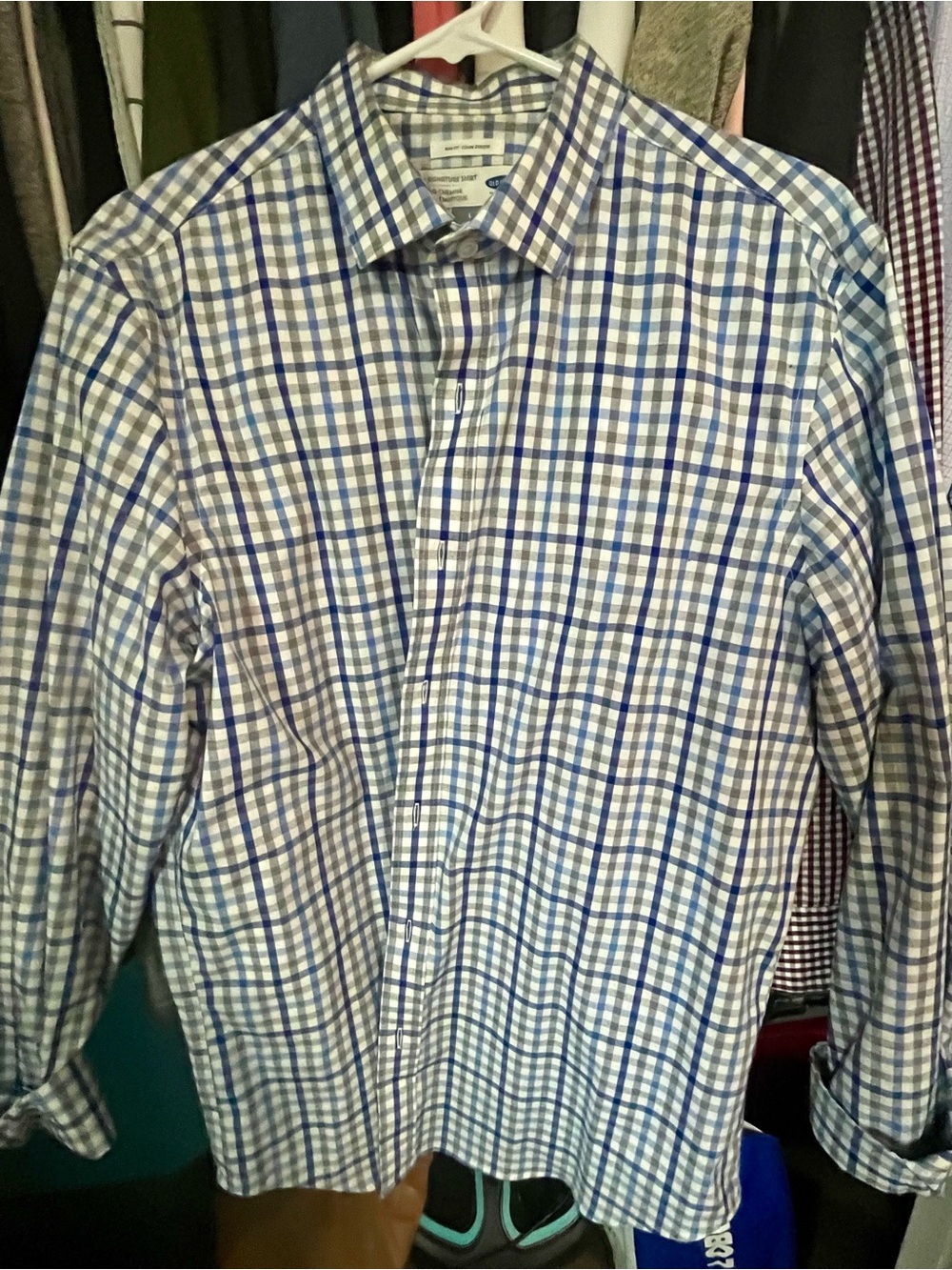Old Navy Blue and White Plaid Dress Shirt